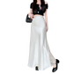 Vireous Satin Women's Long Skirt, Side Lace Patchwork