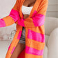 Women's Long Striped Knitted Sweater Coat, Multicolours