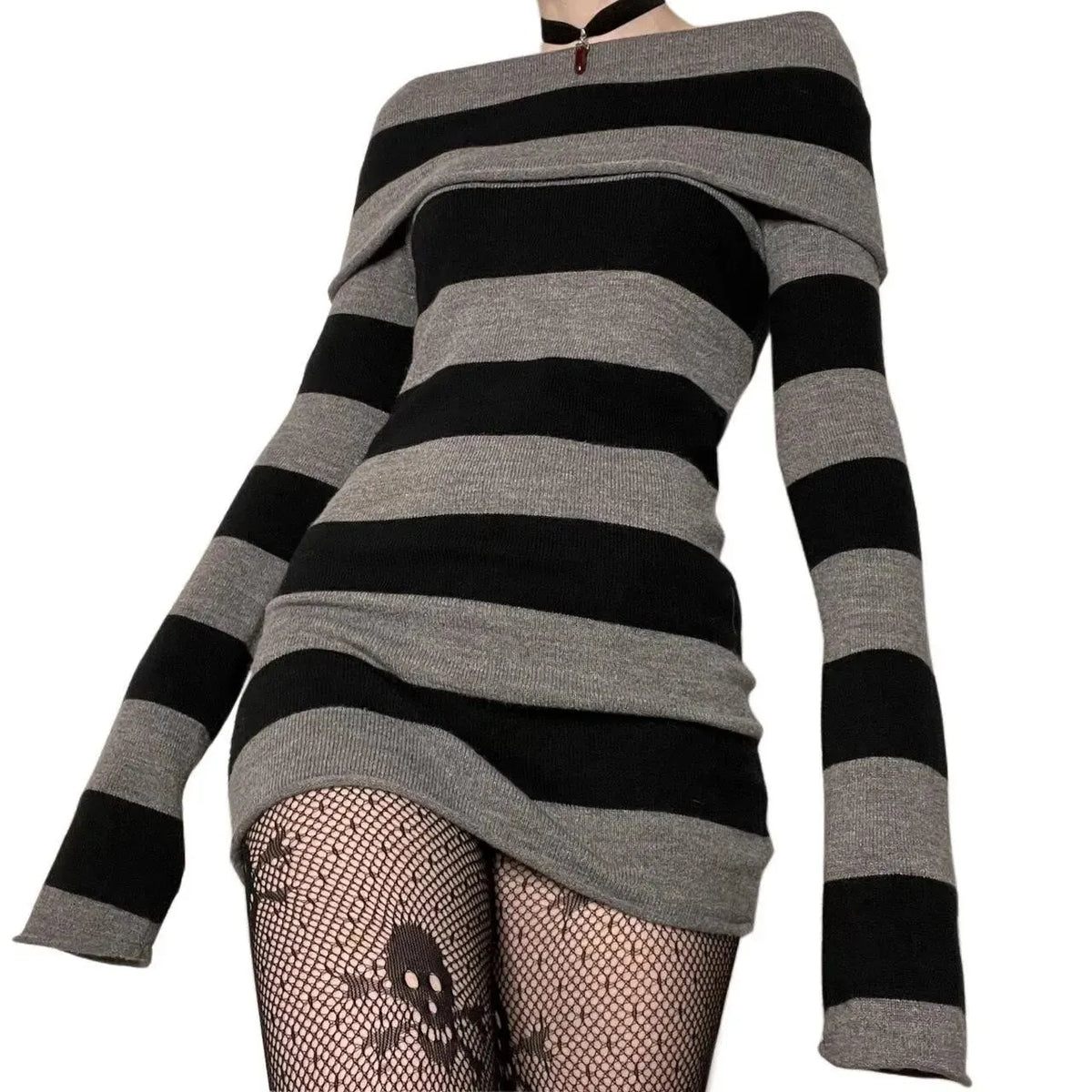 Women's Striped Knitted Mini Bodycon Dress