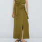 Vireous Women's Fashion Knitted Side-Knot Army Green Split-Front Long Skirt