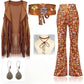 Complete Outfit, Hippie Disco 60s 70s Cosplay Costume in Floral Pink or Brown