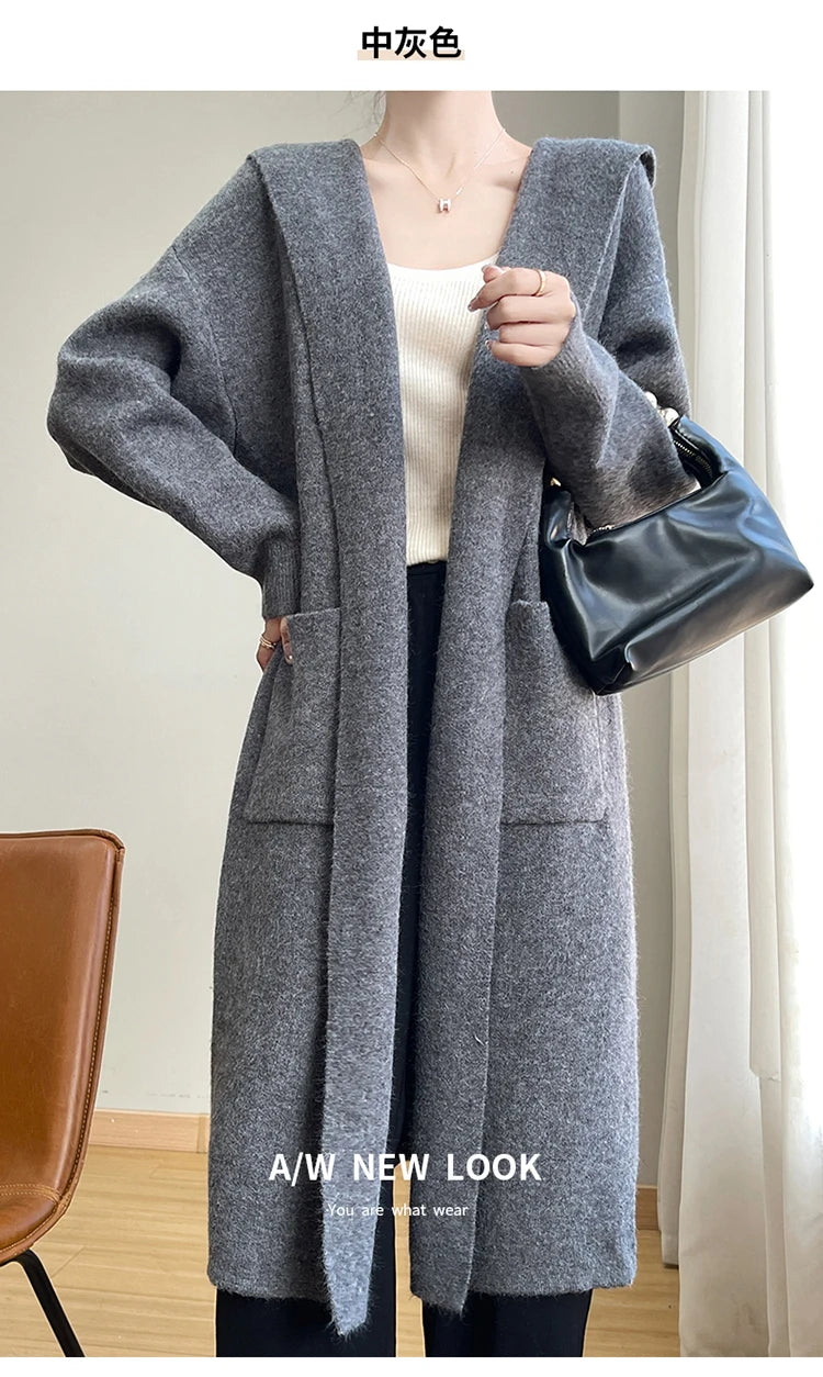Vireous Lazy-Style Thickened Wool Knit Long Cardigan Coat