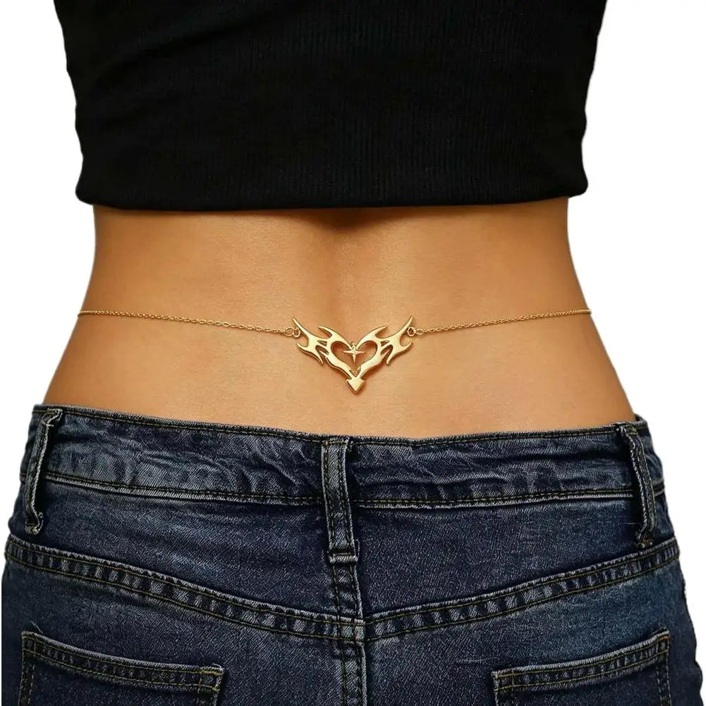 Gothic 'Heart Flame' Waist Chain, Punk Metal Belly Chain for Beach Bikini Party Club