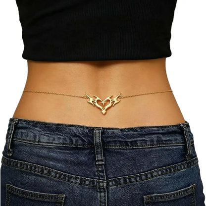 Gothic 'Heart Flame' Waist Chain, Punk Metal Belly Chain for Beach Bikini Party Club