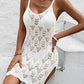 Solid Pointelle Knit Strap Summer White Dress