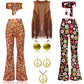 Complete Outfit, Hippie Disco 60s 70s Cosplay Fesitval Costume with Indian Tassels