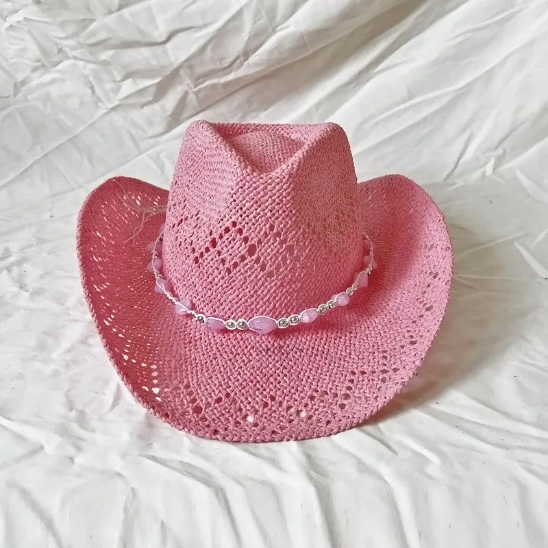Women's Openwork Woven Cowboy Hat, Multicolours