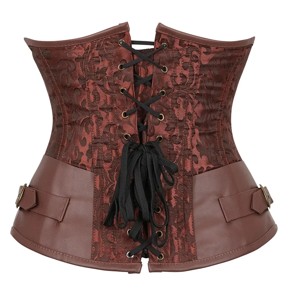 Faux Leather Underbust Corset, Goth Burlesque Corset with Embroidery, Plus Sizes