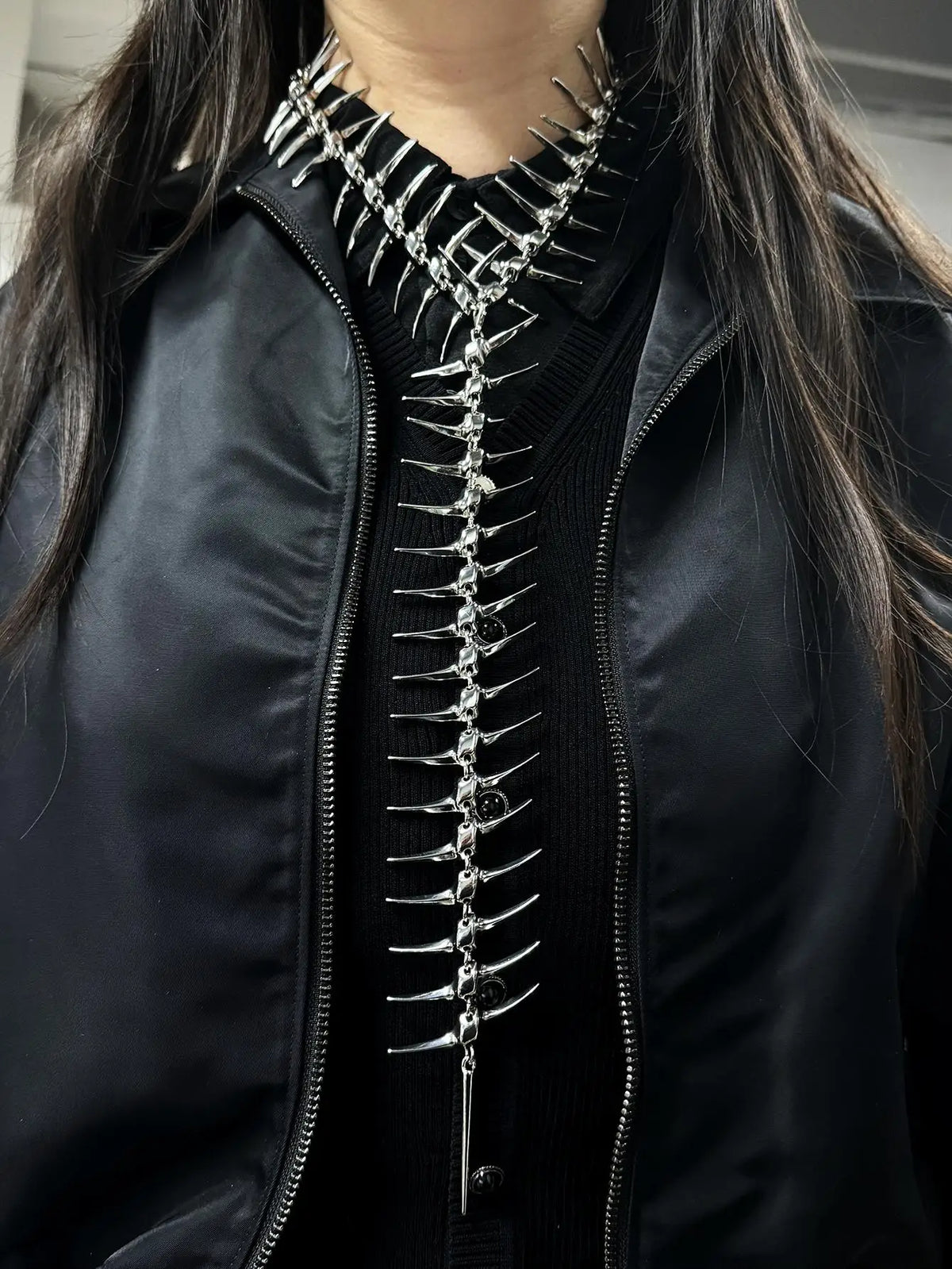 Dark Cross Edgy Niche Thorn Skeleton Necklace