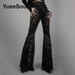 Goth Women's Flared Pants with Black Lace, Embroidery, Multi Designs