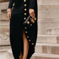 Vireous Women's Buttoned Split-Side High Neck Evening Black Dress