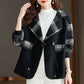 Colourblock Plaid Crop Women's Wool Blend Blazer