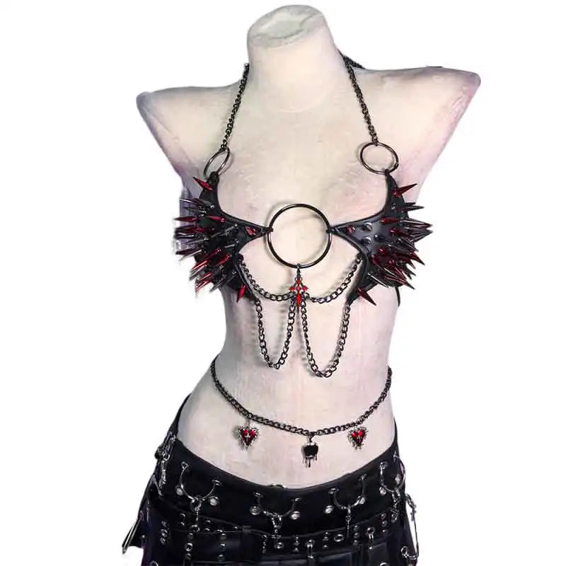 Gothic Crop Top with Spikes, Punk Rave Festival Bra, Multi Designs