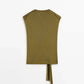Vireous Women's Fashion Knitted Side-Knot Sleeveless Army Green Sweater