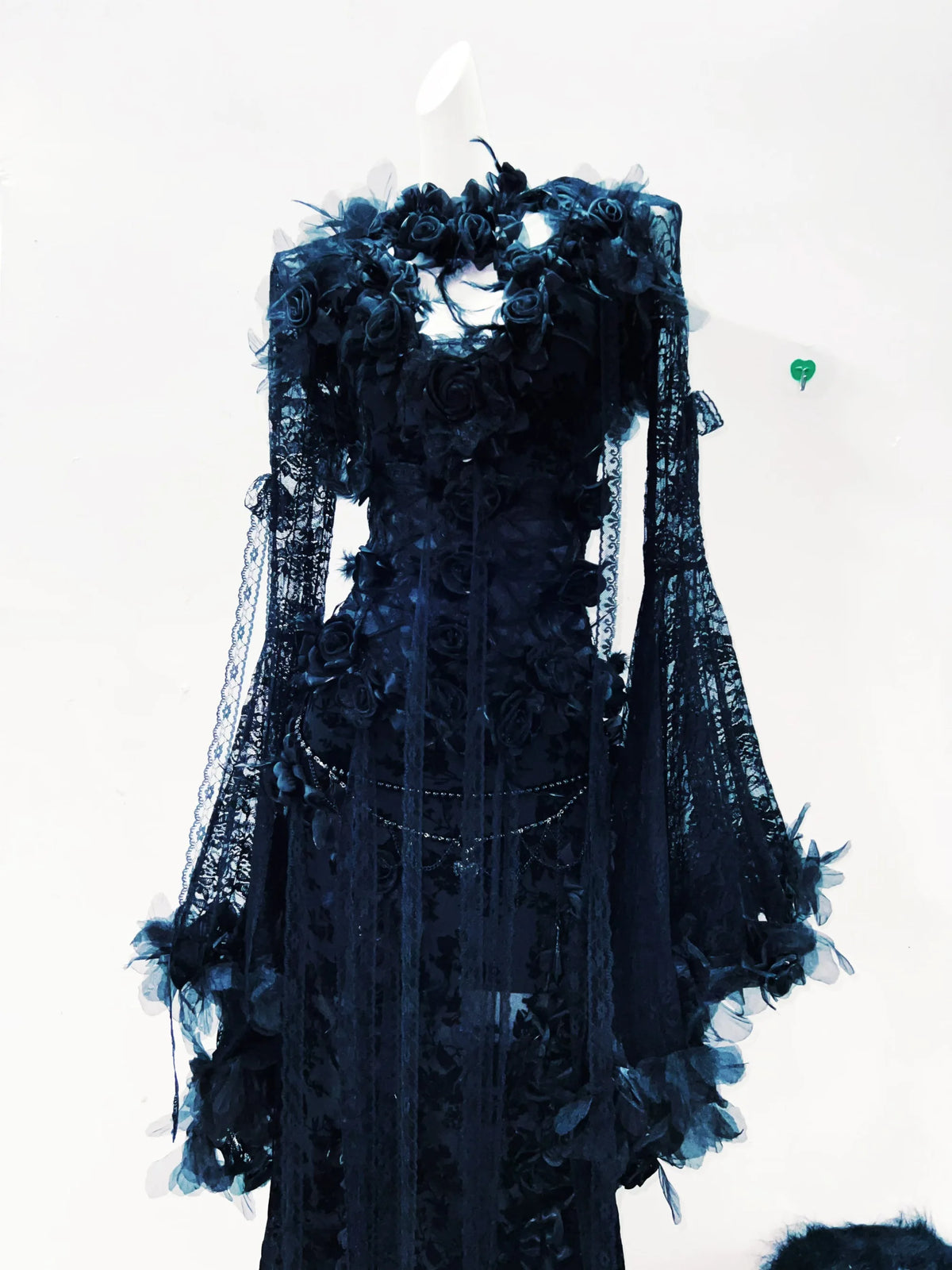Dark Cross Romantic Goth Vintage Lace Evening Dress with Floral Appliques