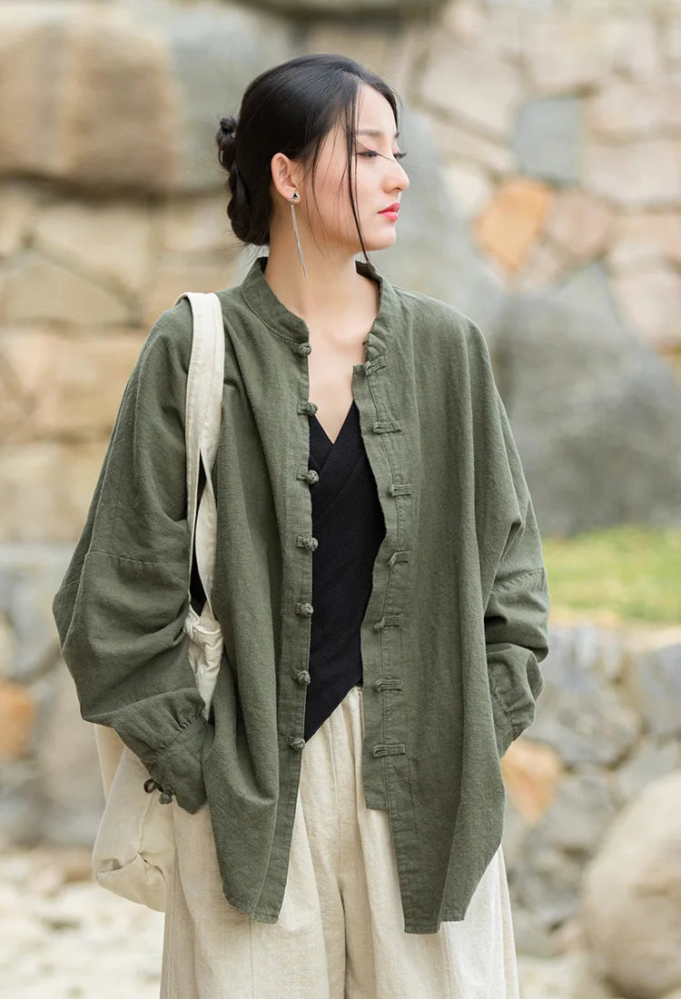 Fashion Cotton Linen Women's Stand Collar Jacket, Multi Colours