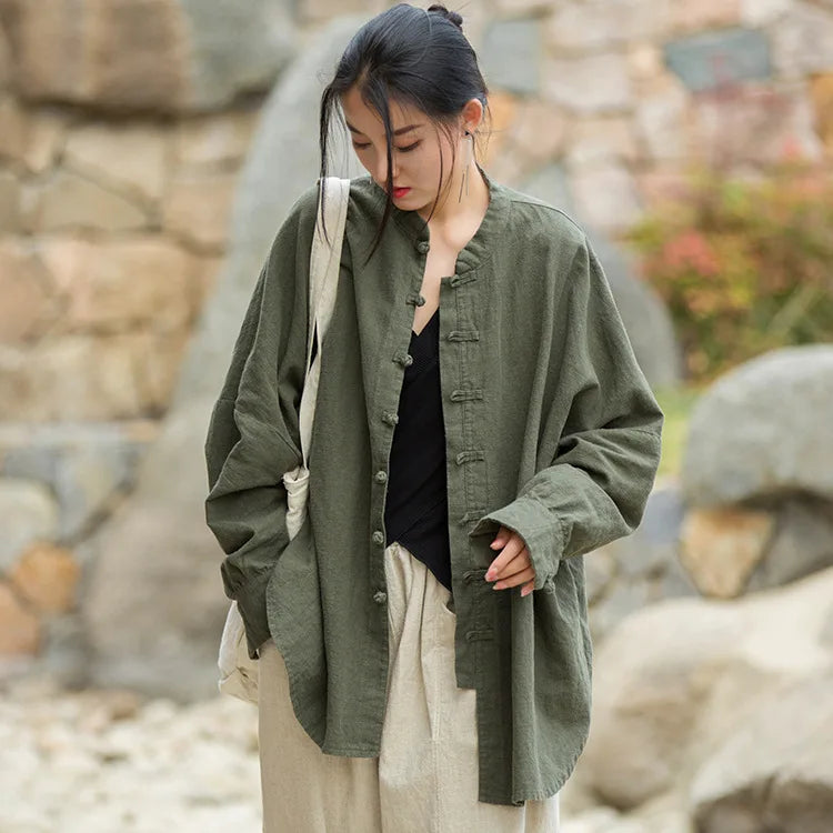 Fashion Cotton Linen Women's Stand Collar Jacket, Multi Colours