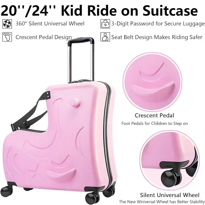 Kids Scooter Suitcase, Riding Luggage with 360-Degree Swivel Wheels