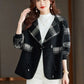 Colourblock Plaid Crop Women's Wool Blend Blazer