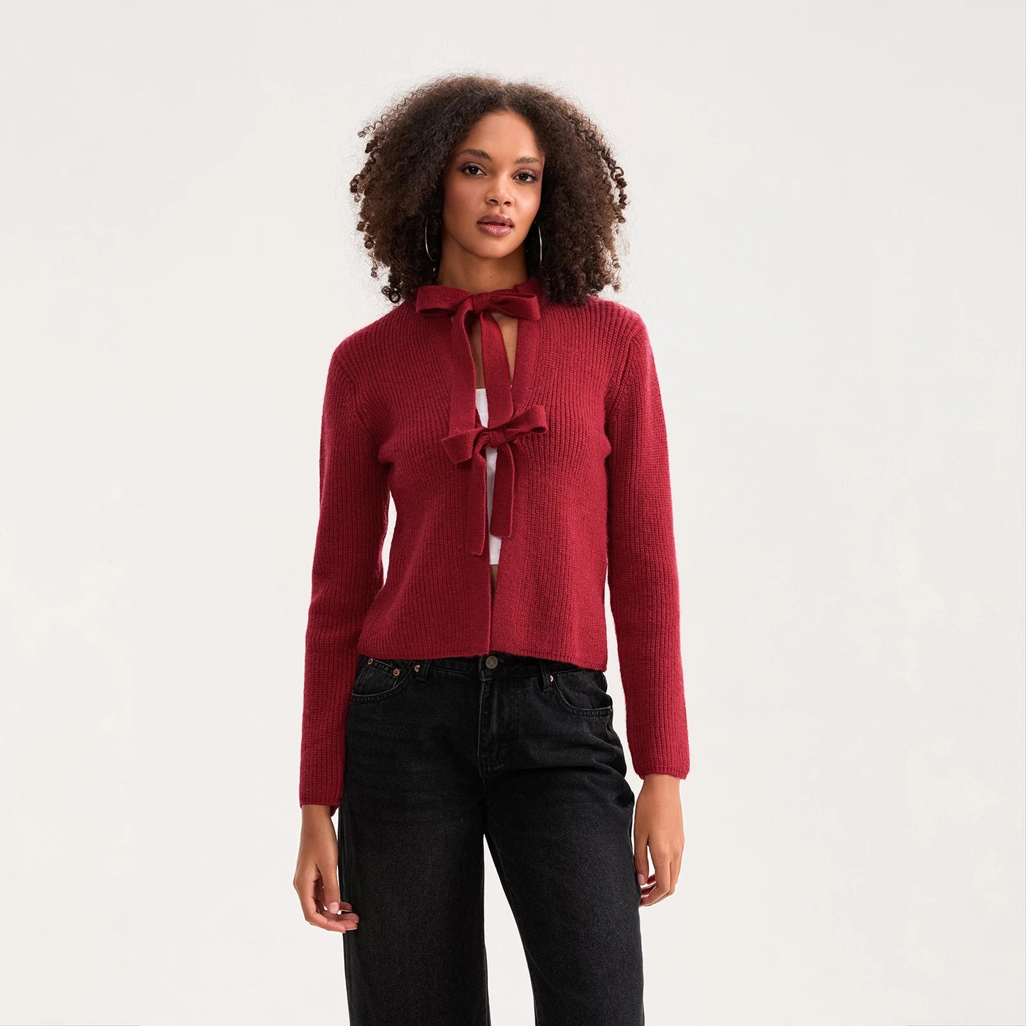 Bow Tied Front Knitted Women's Cardigan, Multi Colours