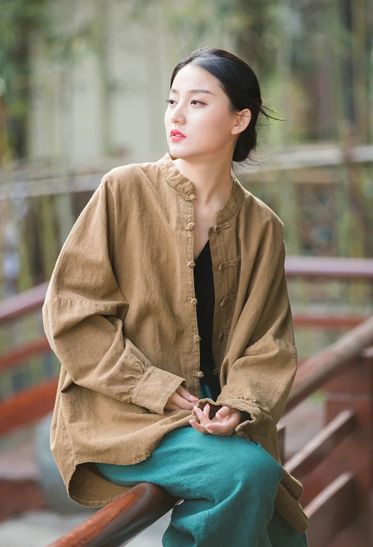 Fashion Cotton Linen Women's Stand Collar Jacket, Multi Colours