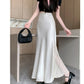Vireous Satin Women's Long Skirt, Side Lace Patchwork