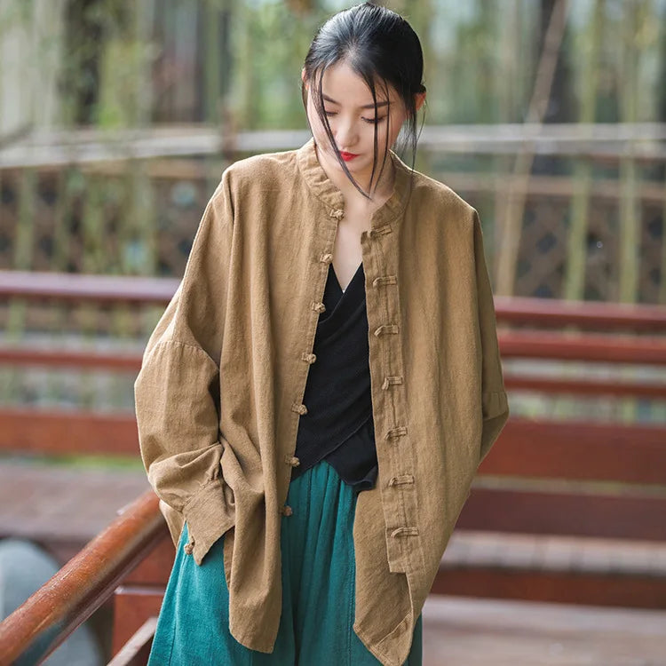 Fashion Cotton Linen Women's Stand Collar Jacket, Multi Colours