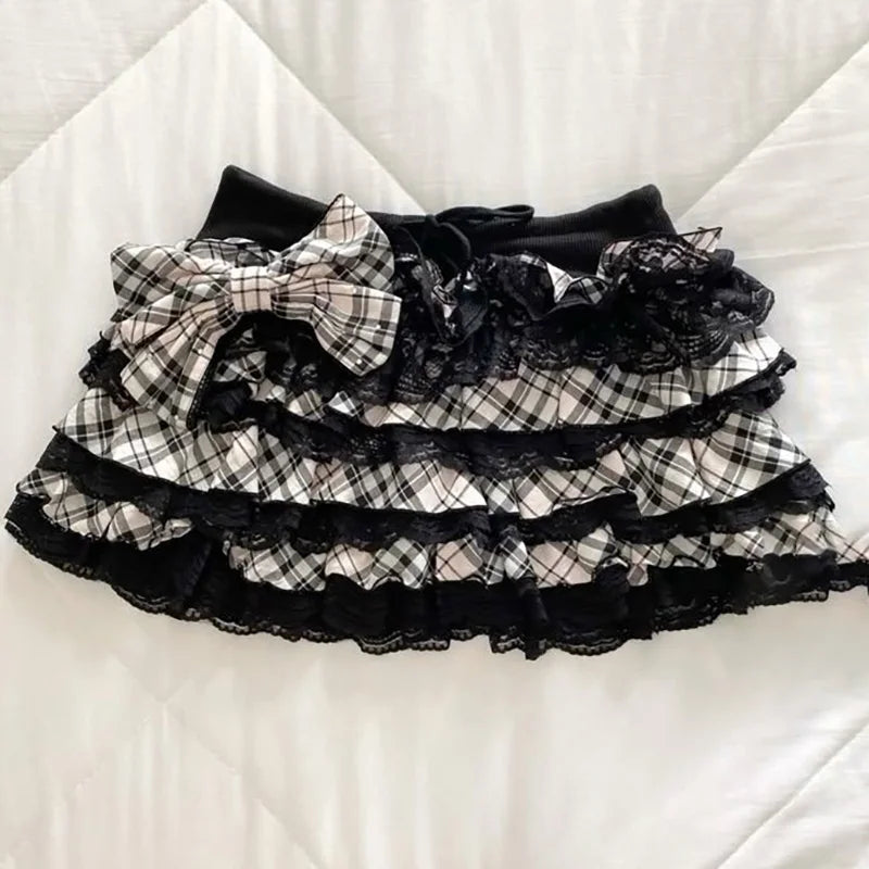 Dark Cross Classic Punk Emo Plaid Vintage Smock Top with Matching Skirt