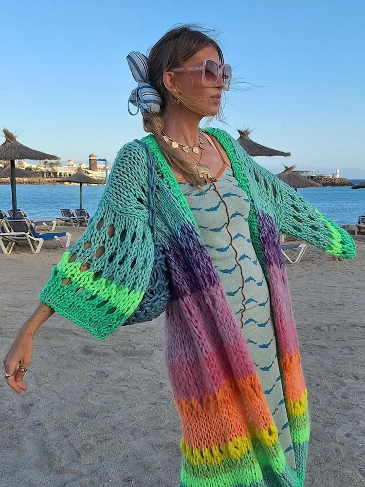 Luxuriously Handknitted Boho Colourful Women's Coat