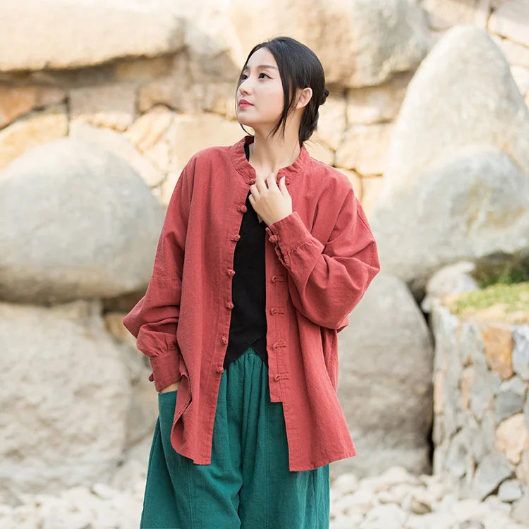 Fashion Cotton Linen Women's Stand Collar Jacket, Multi Colours