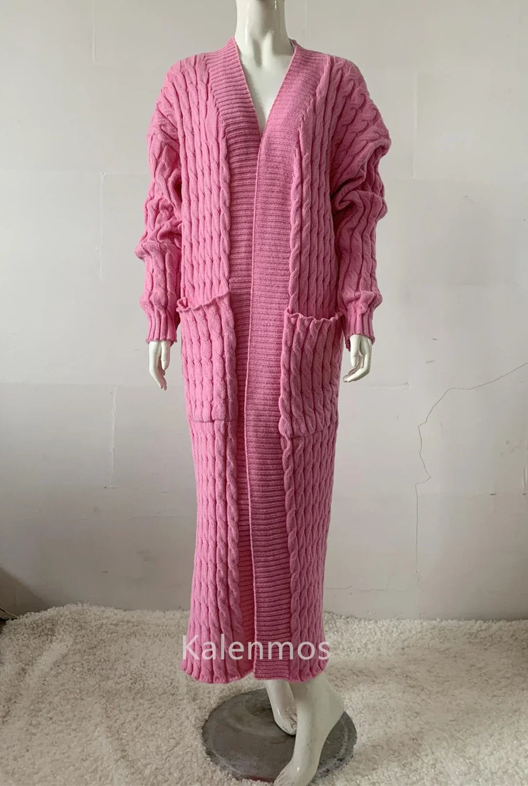 Vireous Very Long Cardigan, Women's Cable Knit Jacket, Multicolours