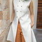 Women's Stand Collar Extra-Long White Tunic Top