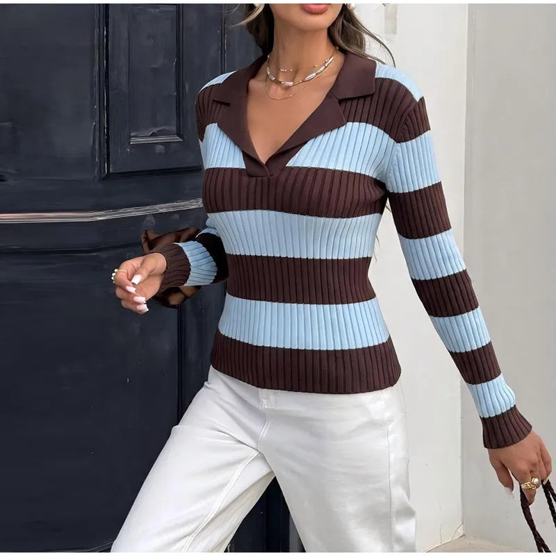 Women's Striped Knitted Coat, Soft Outerwear in Pink or Green