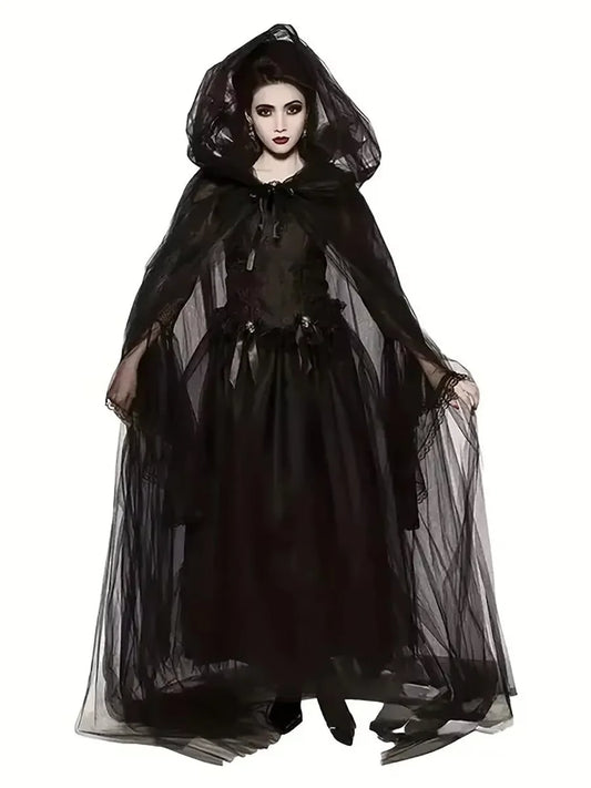 Dark Cross Full-Length Shawl, Goth Witch Vampire Cosplay Cloak in Black