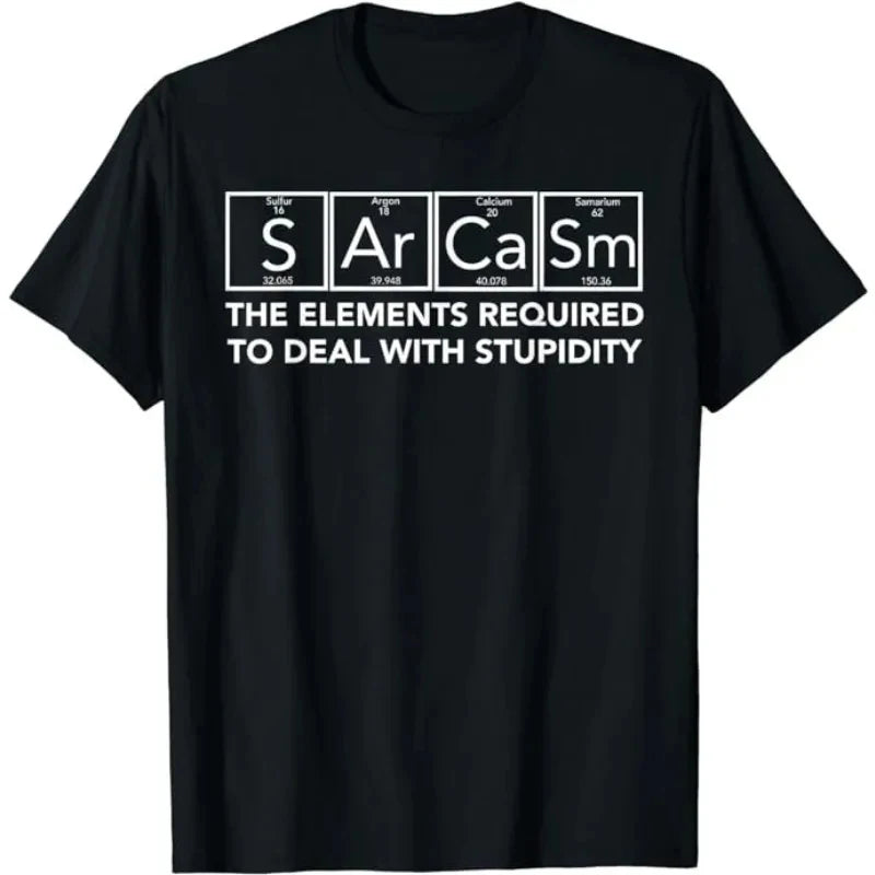Funny 'Sarcasm Elements' Periodic Table T-Shirt, Science Chemistry Humour