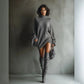 Vireous Round-Neck Loose Knitted Sweater Mini Dress