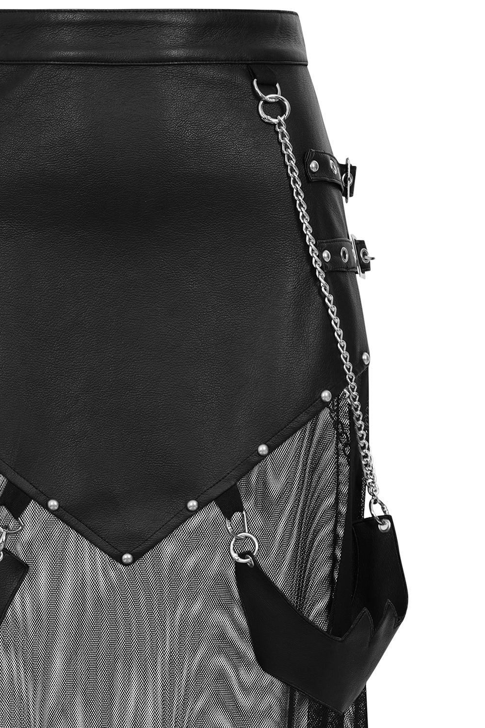 Banned Apparel Lamia Faux Leather & Mesh Maxi Skirt in Black