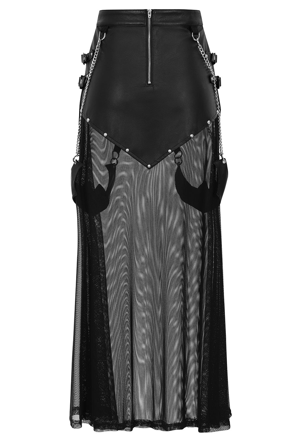 Banned Apparel Lamia Faux Leather & Mesh Maxi Skirt in Black