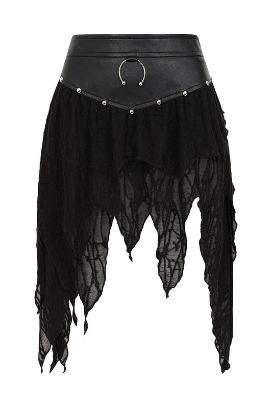 Banned Apparel Luxor Faux Leather and Jagged Knit Skirt in Black