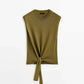 Vireous Women's Fashion Knitted Side-Knot Sleeveless Army Green Sweater