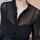 Vireous Black Mesh Slim-Fit Long Sleeve Women's Shirt