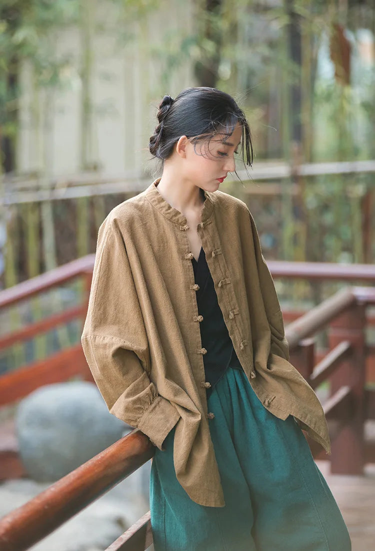 Fashion Cotton Linen Women's Stand Collar Jacket, Multi Colours