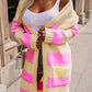 Women's Long Striped Knitted Sweater Coat, Multicolours