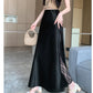 Vireous Satin Women's Long Skirt, Side Lace Patchwork