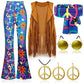 Complete Outfit, Hippie Disco 60s 70s Cosplay Fesitval Costume with Indian Tassels