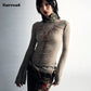 Women's Grunge Aesthetic Knitted Top with Spine Design