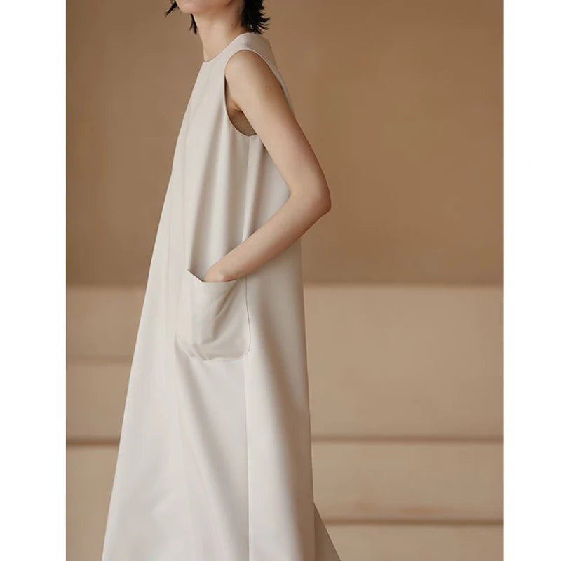 Vireous Minimalist Sleeveless Loose Midi Tank Dress