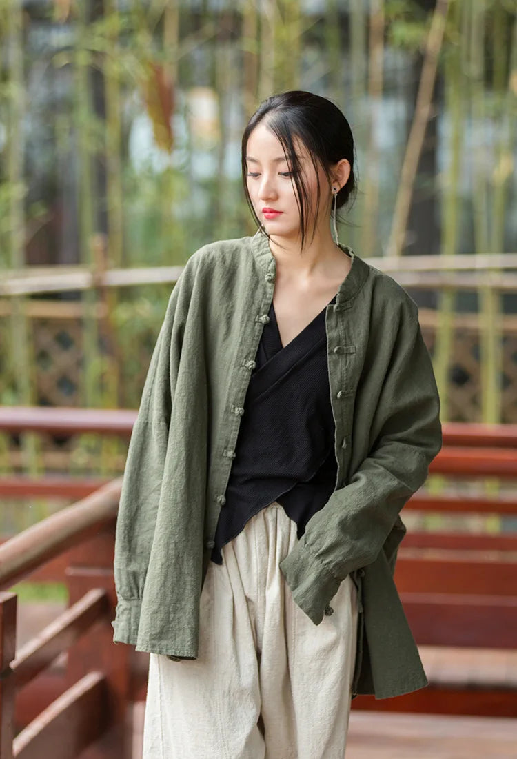 Fashion Cotton Linen Women's Stand Collar Jacket, Multi Colours