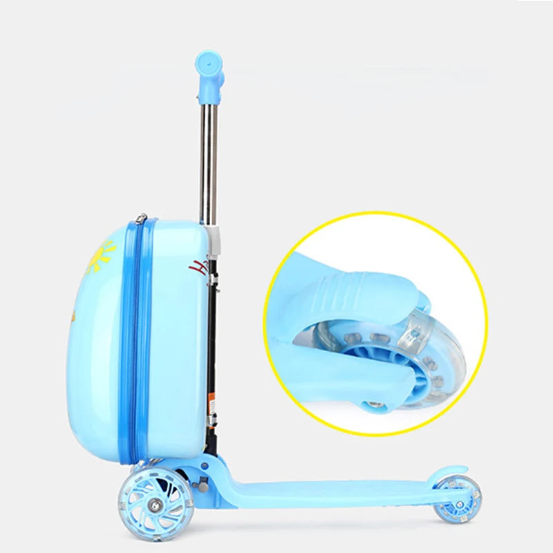 Kids Scooter Suitcase on Wheels, Carry-On Luggage Skateboard, Cartoon Design