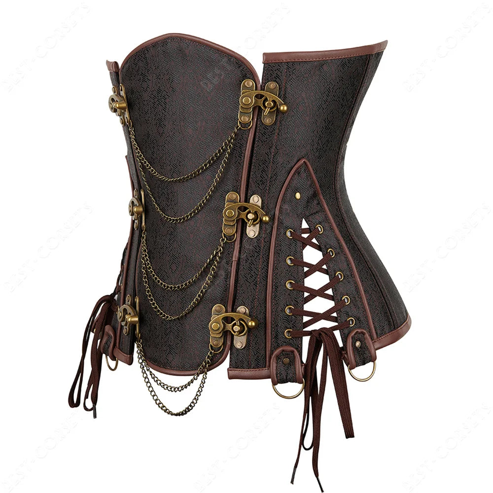 Women's Steampunk Faux-Leather Underbust Corset in Brown